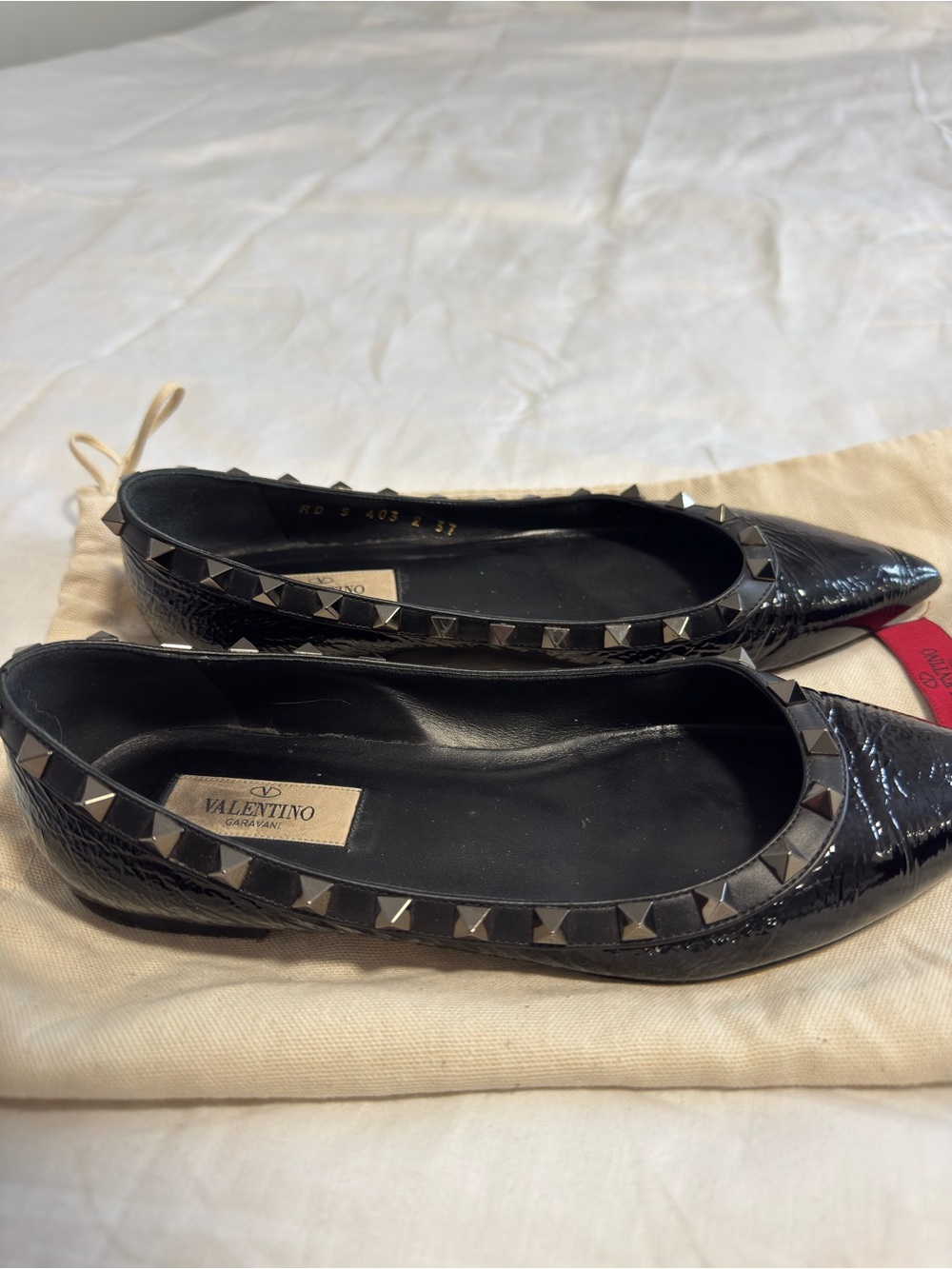 Valentino Black Patent Pyramid-Stud Pointed Flats